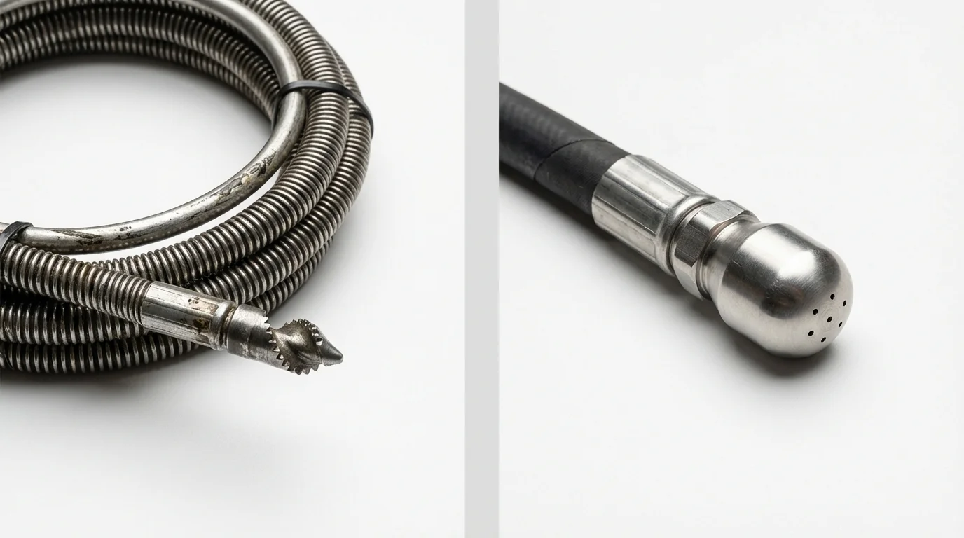 Drain snake cable and hydro jetting nozzle used for drain cleaning in Port Washington, WI