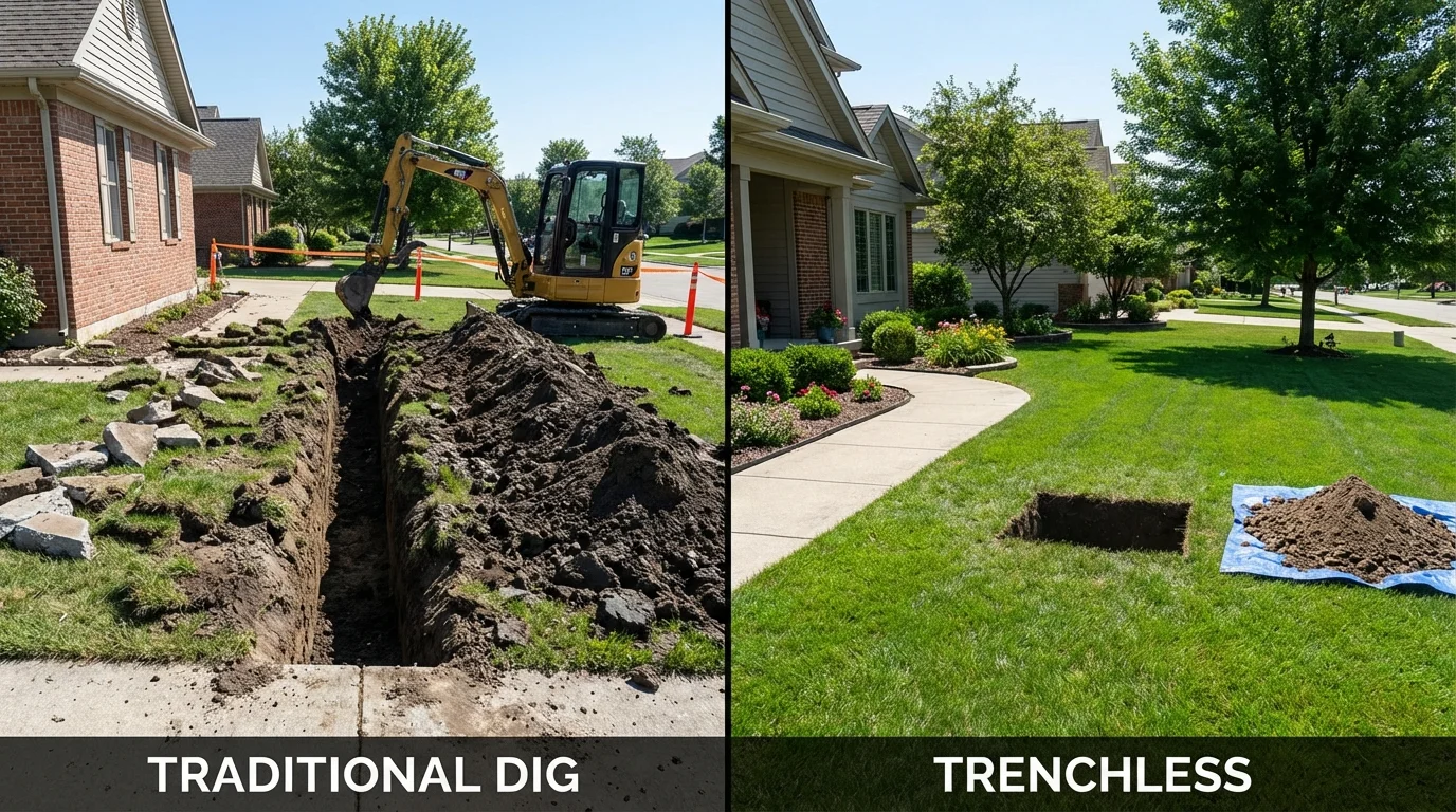 Trenchless sewer repair with minimal yard damage versus traditional excavation in Port Washington, WI